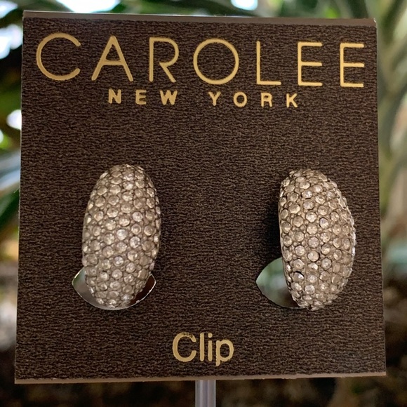 CAROLEE NEW YORK CLIP EARRINGS SILVER AND PAVÈ STONE EARRINGS NEW ON BOARD - Picture 3 of 10